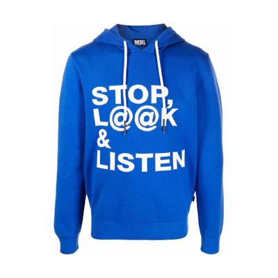 Diesel Blue Hoodie with Lettering Slogan Print A028570JCAV8CR