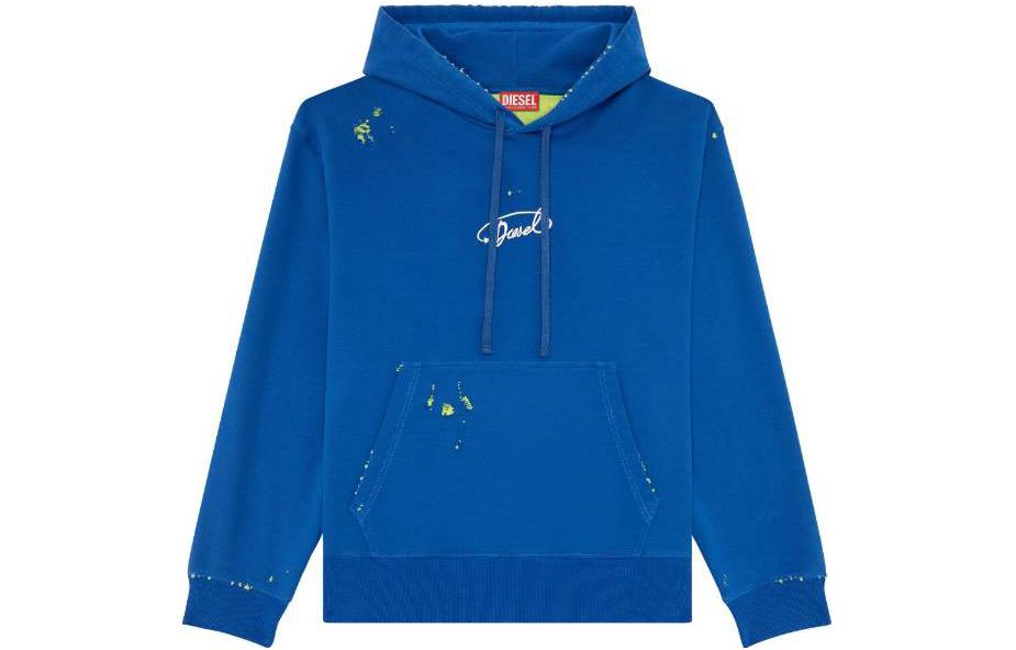 Diesel Blue Hoodie with Logo Print and Letter Graphic Design A104620KHAQ8EKA