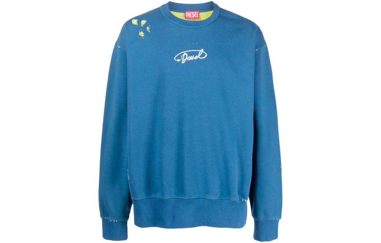 Diesel Blue Logo Print Loose-Fit Crewneck Sweatshirt Long Sleeve A104640KHAQ