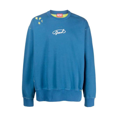 Diesel Blue Logo Print Loose-Fit Crewneck Sweatshirt Long Sleeve A104640KHAQ