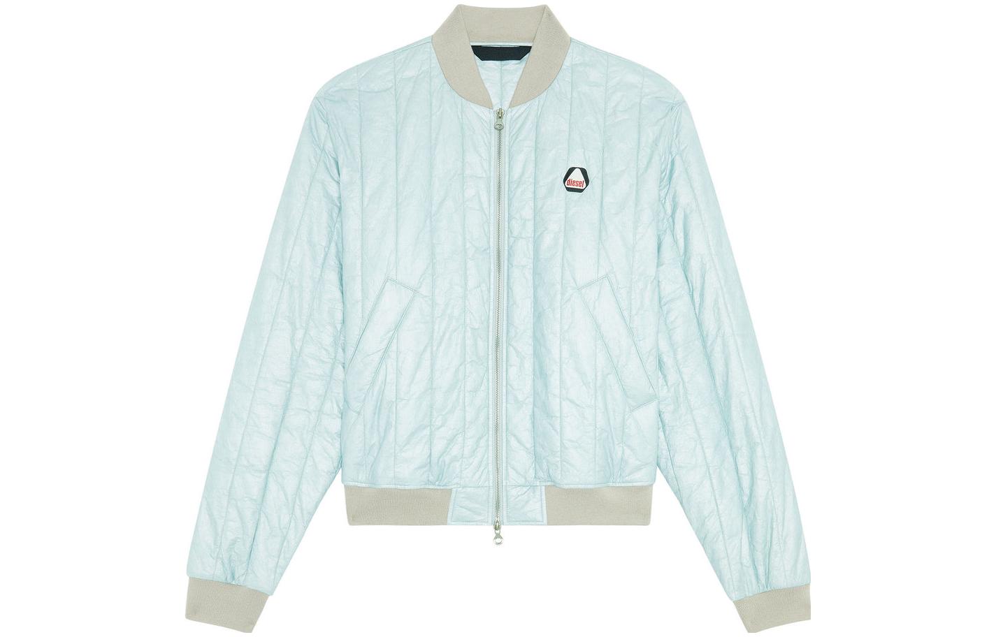 Diesel Blue Quilted Letter Print Bomber Jacket with Zip and Baseball Collar A084460LYKT-9BL