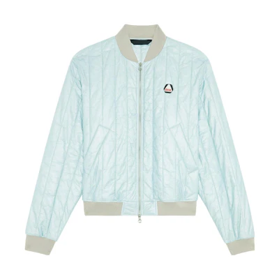 Diesel Blue Quilted Letter Print Bomber Jacket with Zip and Baseball Collar A084460LYKT-9BL