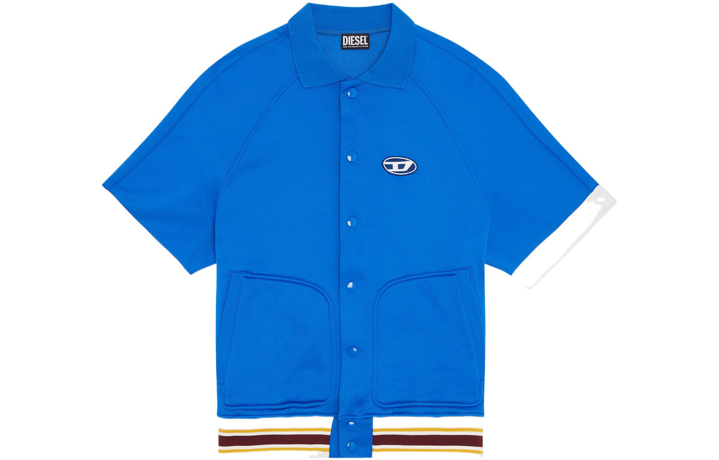Diesel Blue Short-Sleeve Solid Single-Breasted Jacket A036610LCAM8ED