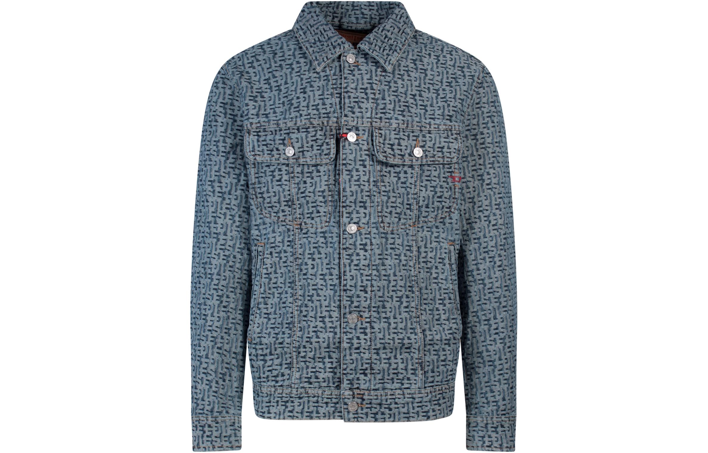 Diesel Blue Single-Breasted Jacket with All-Over Print Pattern A0388509E5901