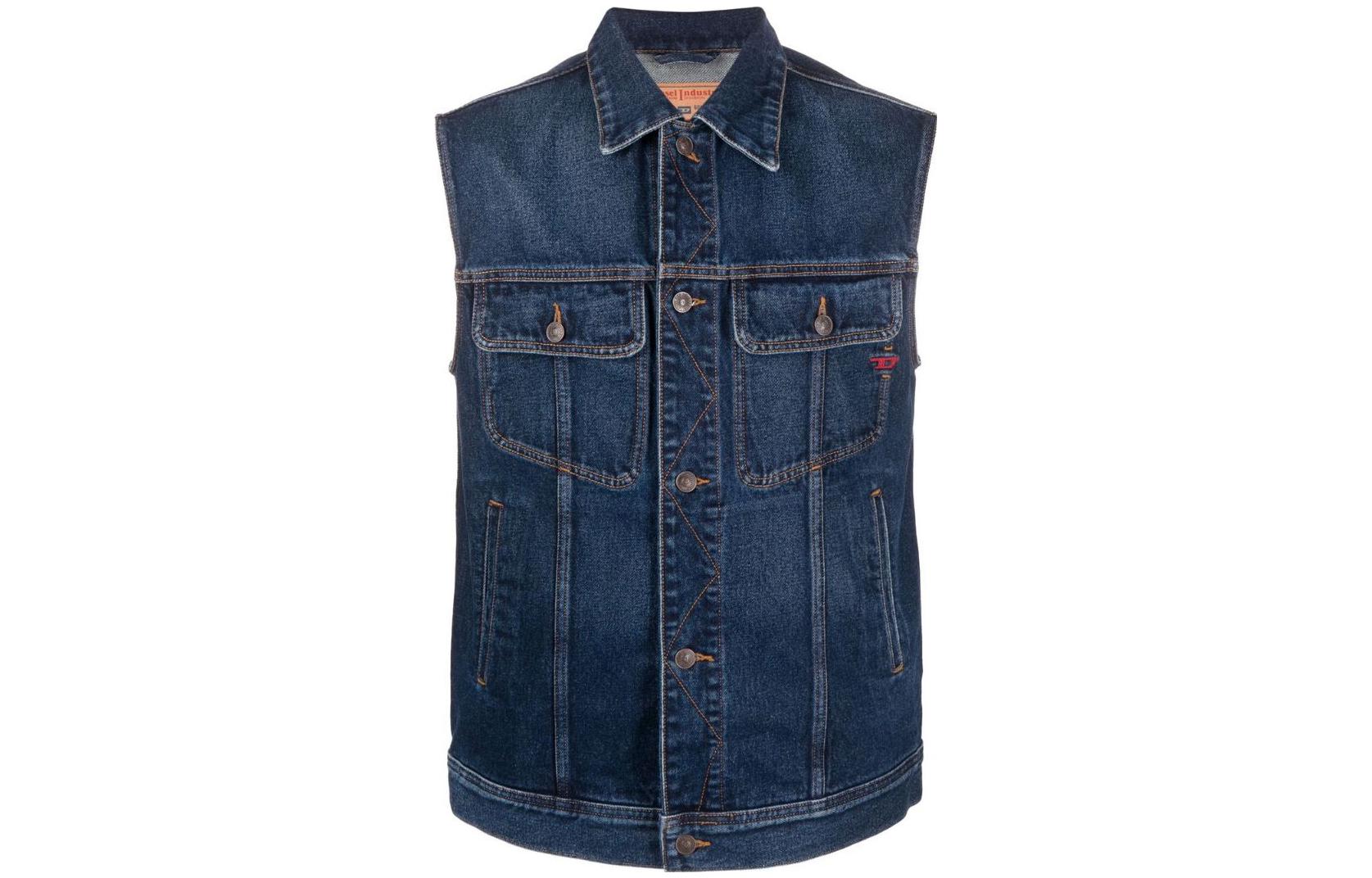 Diesel Blue Sleeveless Denim Jacket with Square Neckline and Button Closure A03872007E601