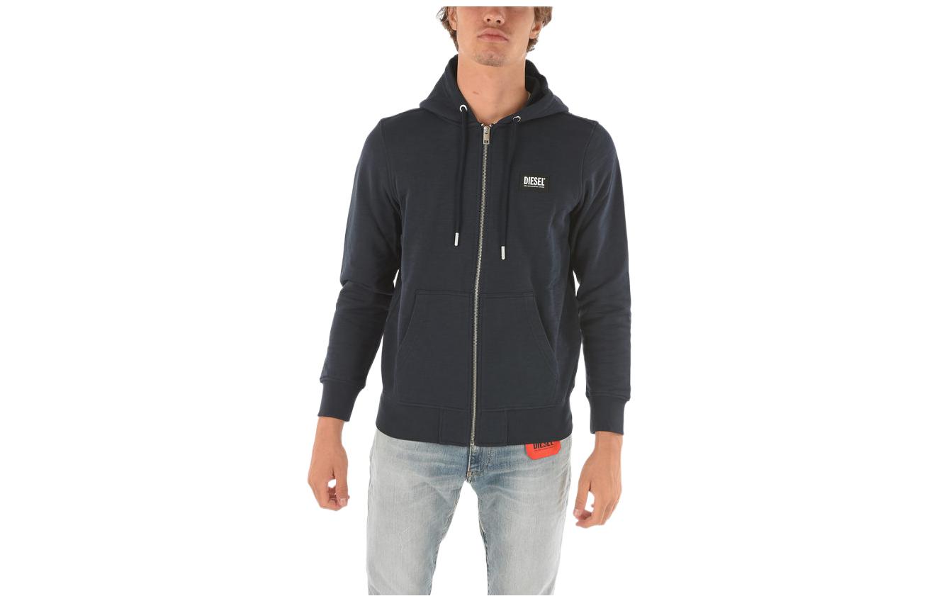Diesel Blue Solid Logo Patch Zip-Up Hoodie A028110NBAY86V
