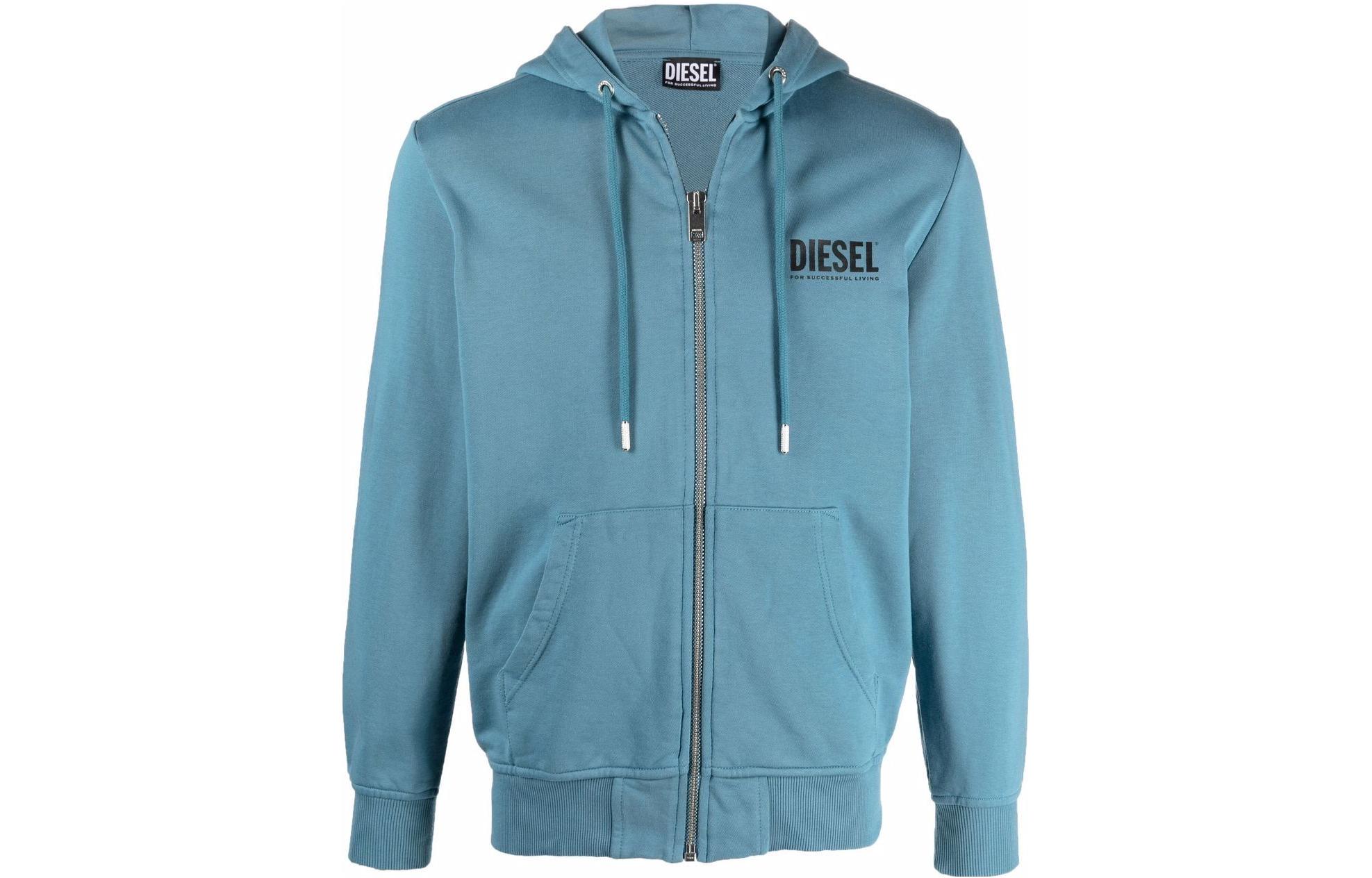 Diesel Blue Zip-Up Hoodie with Solid Logo Print A028270BAWT8CL