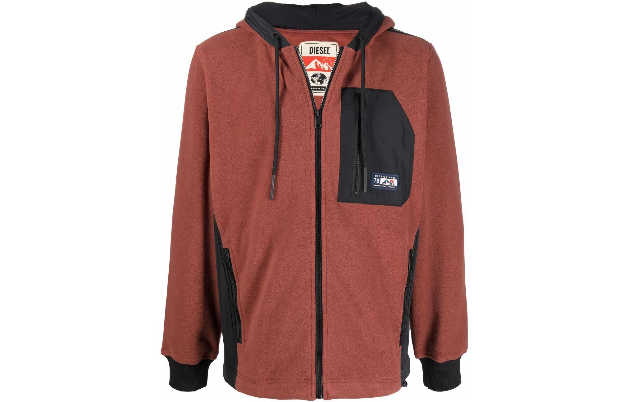 Diesel Brick Red Hooded Zipper Jacket with Pockets A030460DEAH77C