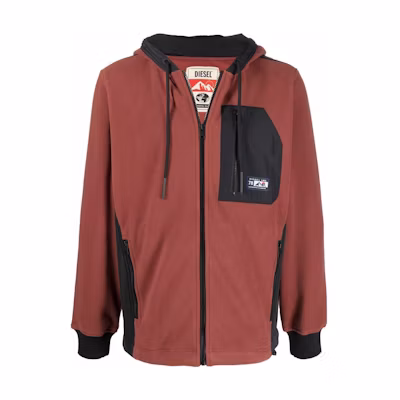 Diesel Brick Red Hooded Zipper Jacket with Pockets A030460DEAH77C
