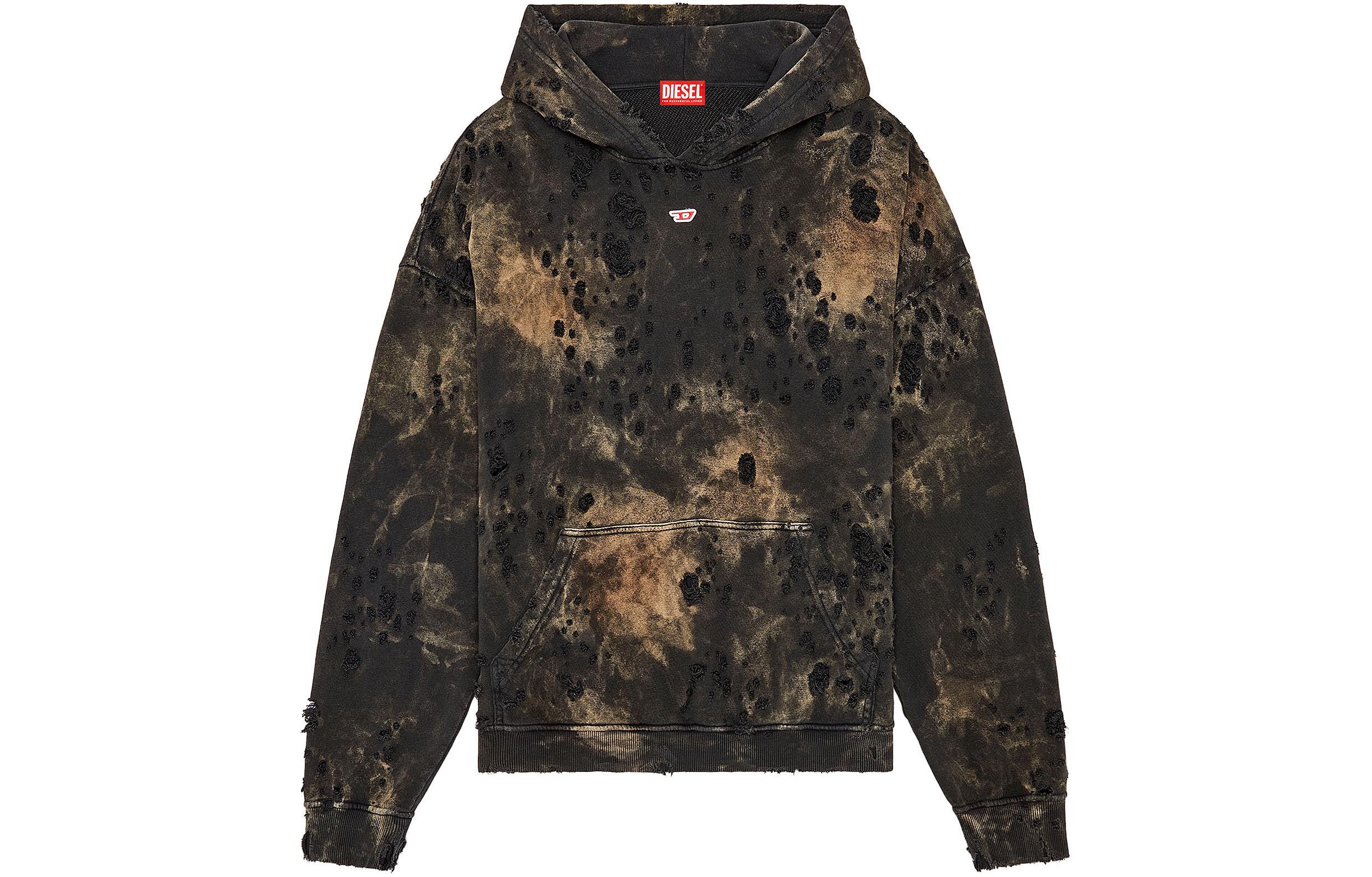 Diesel Brown Black Distressed Tie-Dye Hoodie A132990AJBZ-9XXA