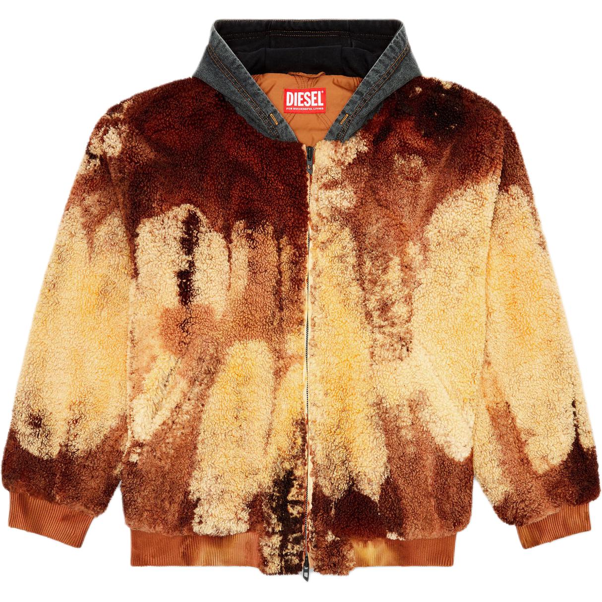 Diesel Brown Hooded Zip-Up Loose-Fit Jacket with Long Sleeves A143920QKAN-7ES