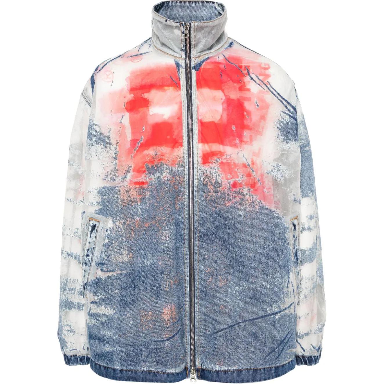 Diesel Burnout Effect Zip Jacket Men’s Blue/White/Red A13640068NJ-BLUE/WHITE/RED