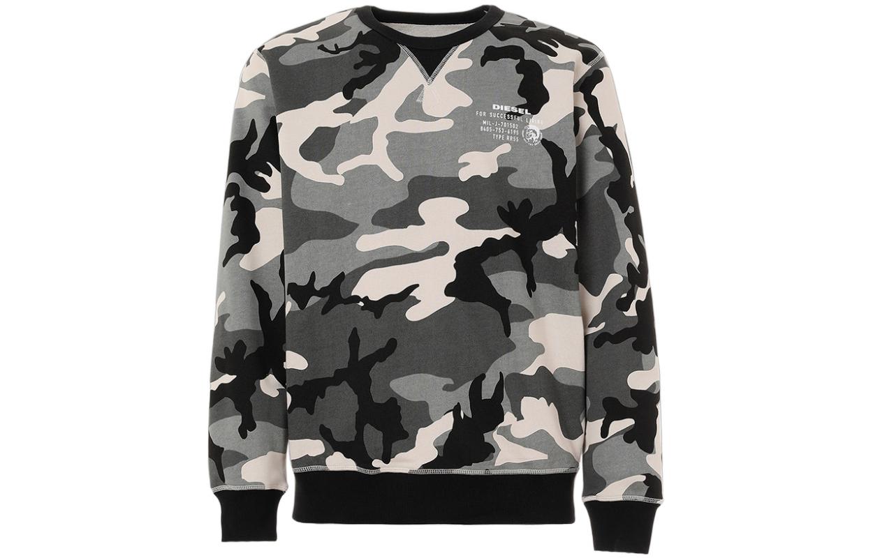 Diesel Camouflage Print Crewneck Pullover Sweatshirt Grey 00CS7C0ICATE4916