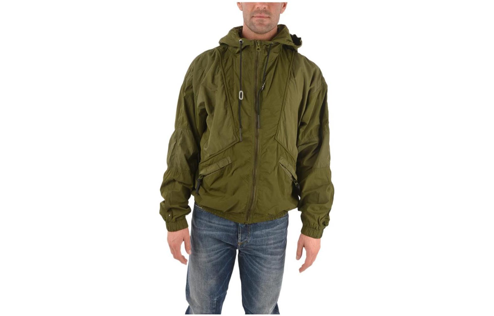 Diesel Color-Block Hooded Short Jacket Green A022050QBBG-51F