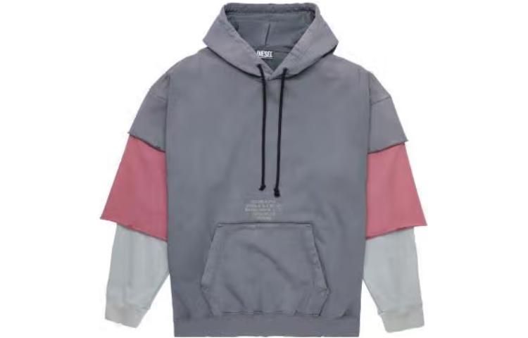 Diesel Colorblock Layered Hoodie with Kangaroo Pocket - Grey A031670HBAD98HA