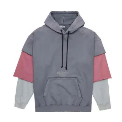 Diesel Colorblock Layered Hoodie with Kangaroo Pocket - Grey A031670HBAD98HA