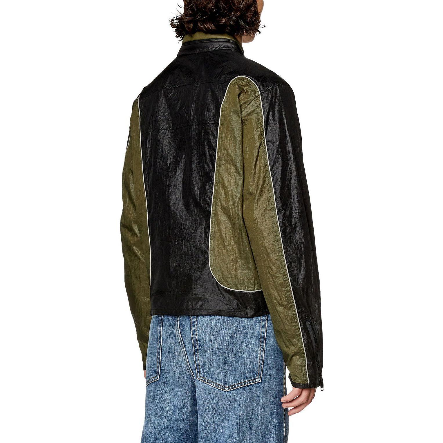 Shop Diesel 拼接撞色拉鍊立領寬鬆飛行夾克 A106750HJAD-5AF