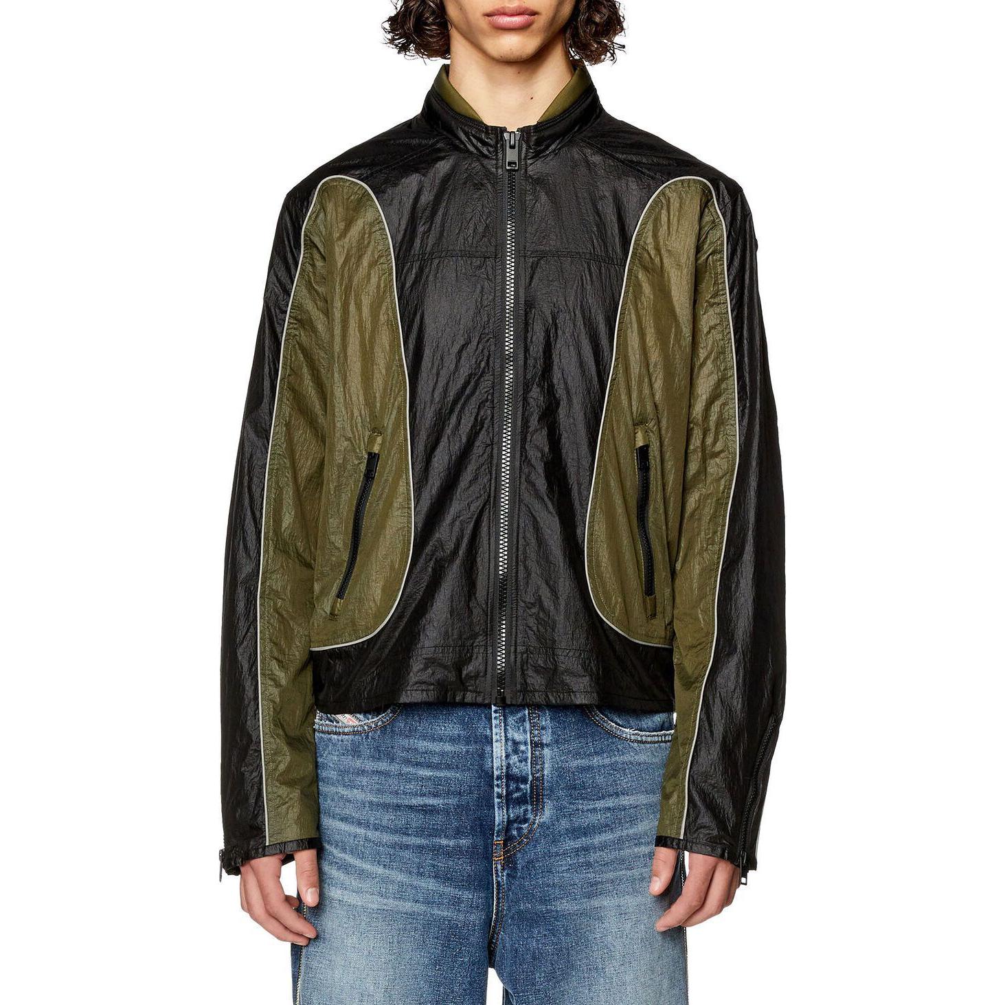 Purchase Diesel 拼接撞色拉鍊立領寬鬆飛行夾克 A106750HJAD-5AF