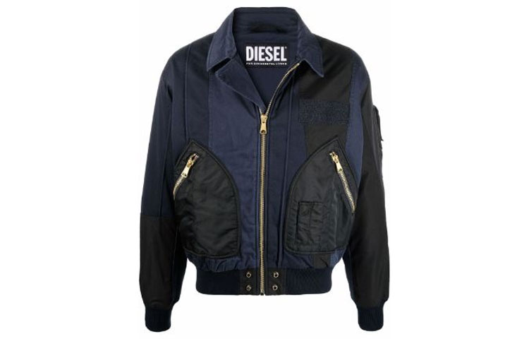 Diesel Colorblock Zip-Up Bomber Jacket - Blue A026820JCAN86V