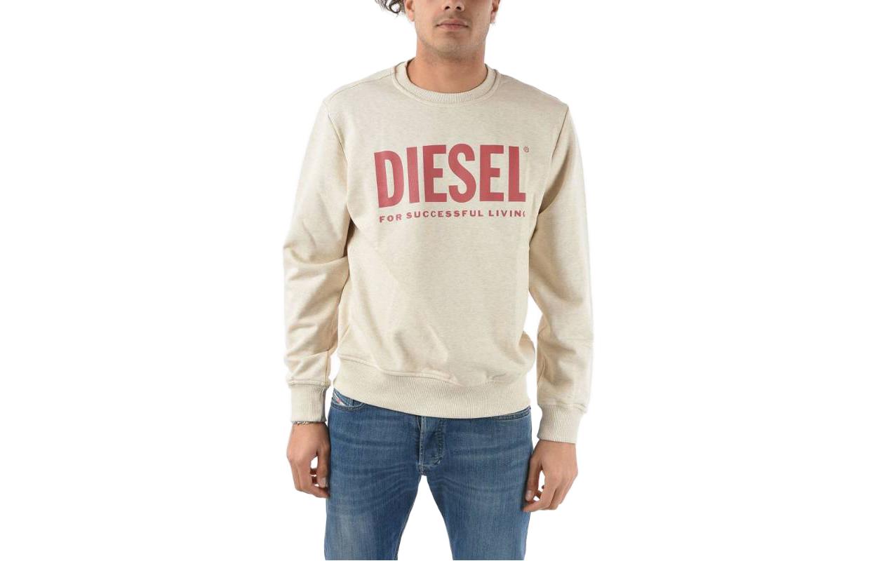 Diesel Cream Crewneck Sweatshirt with Logo Print A028640BAWT-1AW