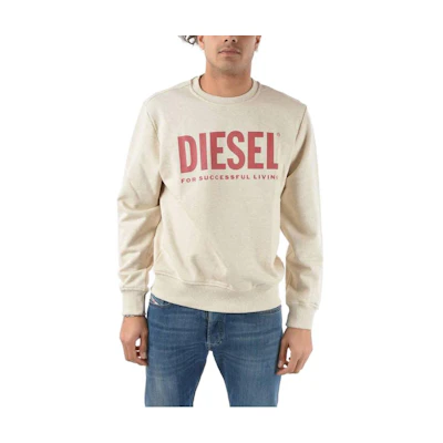 Diesel Cream Crewneck Sweatshirt with Logo Print A028640BAWT-1AW