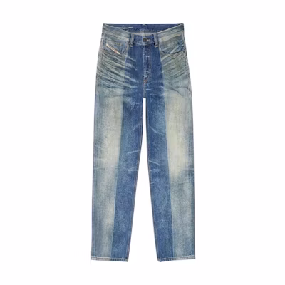 DIESEL D-MACS Colorblock Distressed Straight Fit Jeans Men Blue A1681709L0401