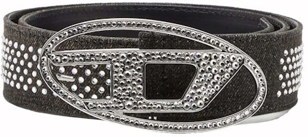 Diesel Denim Crystal D Buckle Belt Black Diesel Denim Crystal D Buckle Belt Black