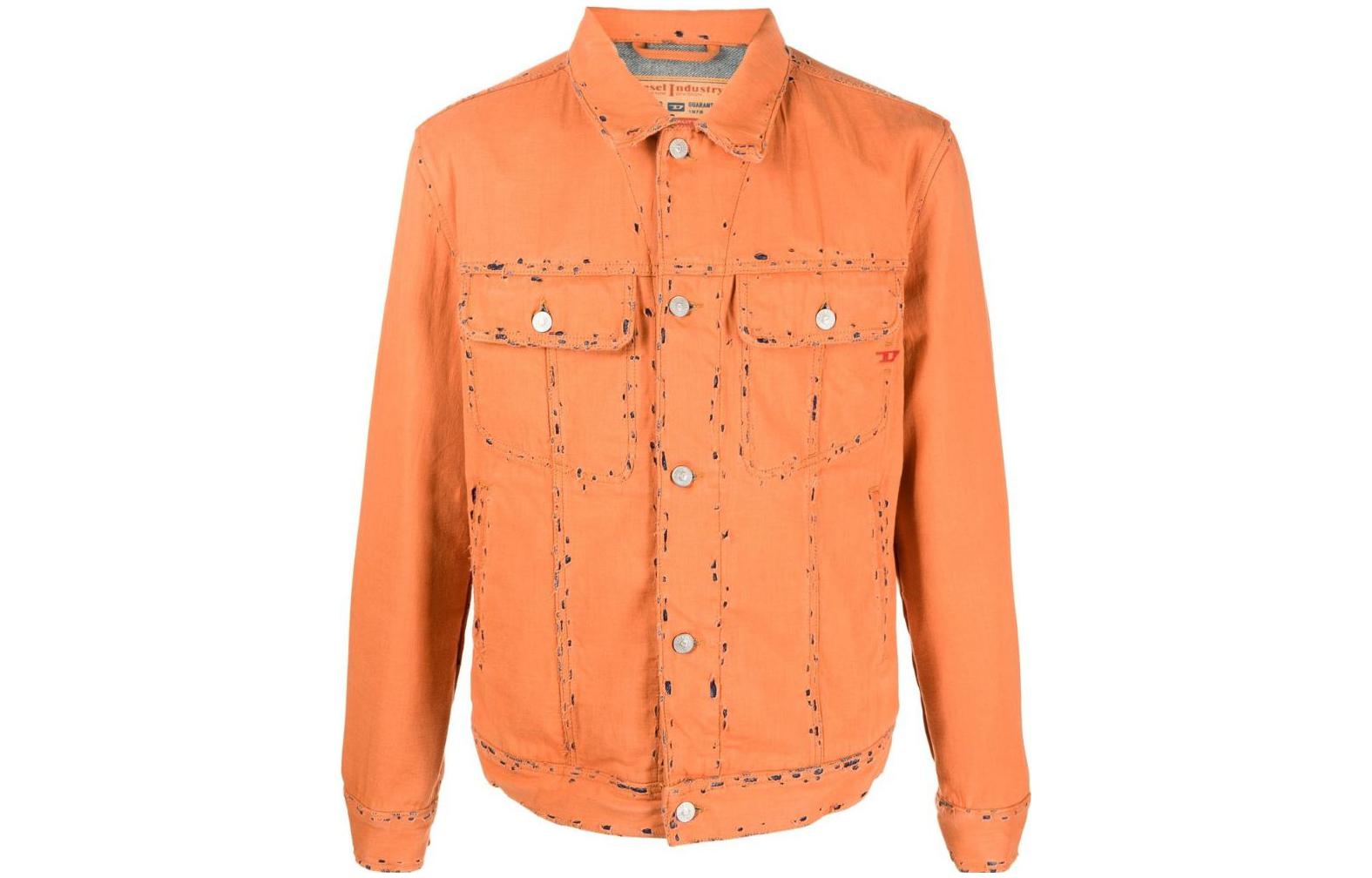 Diesel Distressed Orange Denim Jacket with Collar and Long Sleeves A10876007R53BX