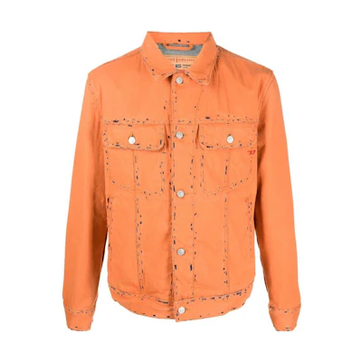 Diesel Distressed Orange Denim Jacket with Collar and Long Sleeves A10876007R53BX