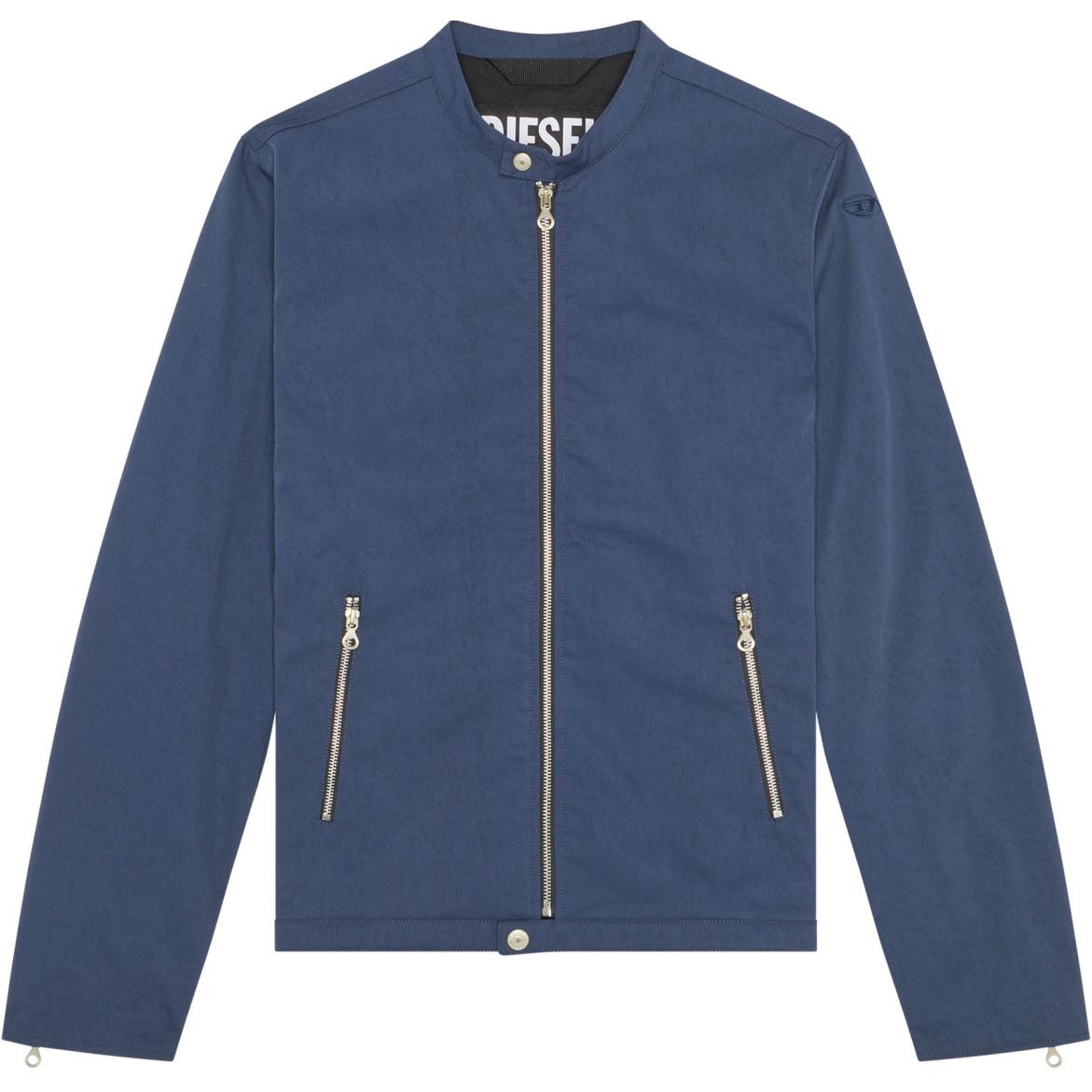 Diesel Embroidered Logo Solid Long-Sleeve Biker Jacket Men Deep Blue A062520IGAA-81E