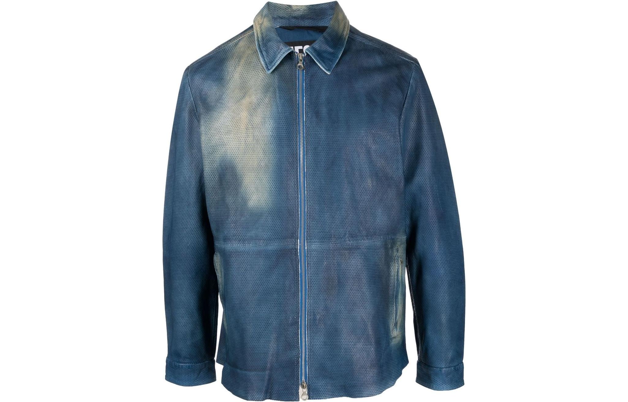 Diesel Faded Leather Zip-Up Shirt Jacket Blue A088070-WEAU
