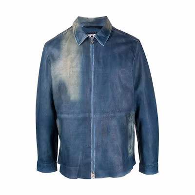 Diesel Faded Leather Zip-Up Shirt Jacket Blue A088070-WEAU
