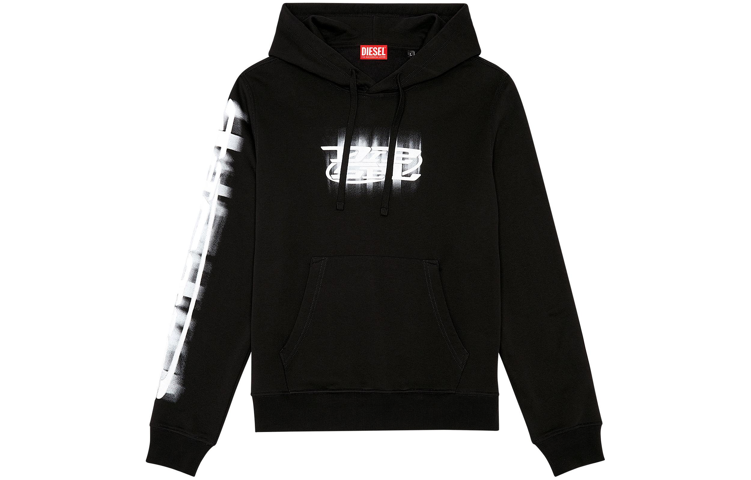 Diesel Faded Lettering Print Drawstring Hoodie Black A122730GEAD-9XX