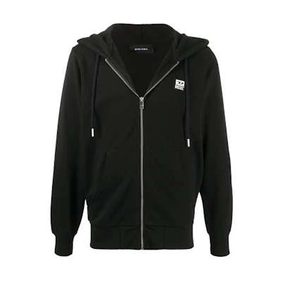 Diesel FW21 Black Logo Appliqué Zip-Up Hoodie Jacket A003270HAYT9XX