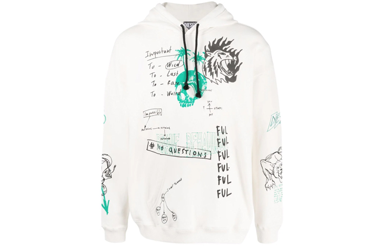 Diesel FW21 Graphic Print Hoodie White - A030060GAZH129