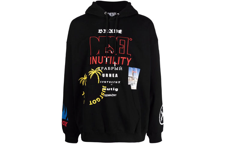 Diesel FW21 Pattern Print Black Hoodie Long Sleeve A03009-0EEAB9XX