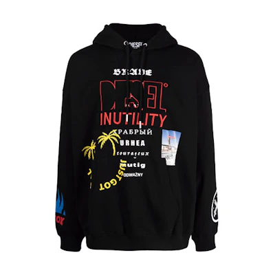 Diesel FW21 Pattern Print Black Hoodie Long Sleeve A03009-0EEAB9XX