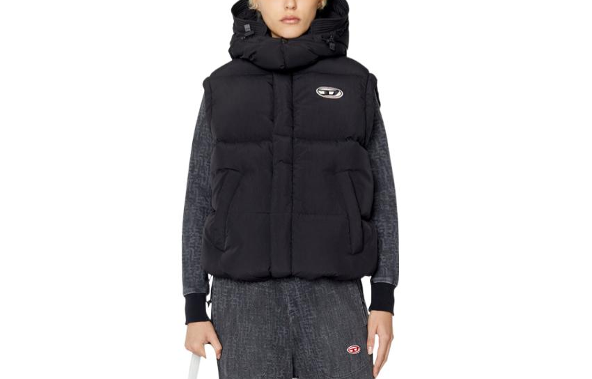 Order DIESEL FW22 黑色可拆卸连帽标志羽绒马甲. A077820AEAI9XX