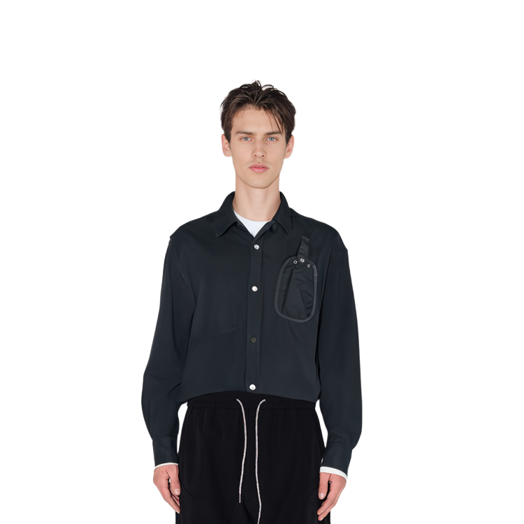 Sizing DIESEL FW22  Black Long Sleeve Shirt with Solid Color Chest Pocket. A062180JKKH9XX