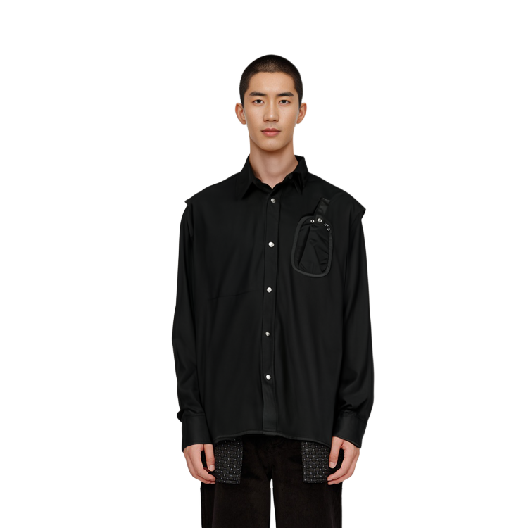 Cheap DIESEL FW22  Black Long Sleeve Shirt with Solid Color Chest Pocket. A062180JKKH9XX