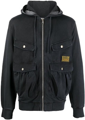 DIESEL FW22 Black Multi-Pocket Hooded Zip-Up Bomber Jacket A063190LCAL-900 Buy DIESEL FW22 Black Multi-Pocket Hooded Zip-Up Bomber Jacket A063190LCAL-900