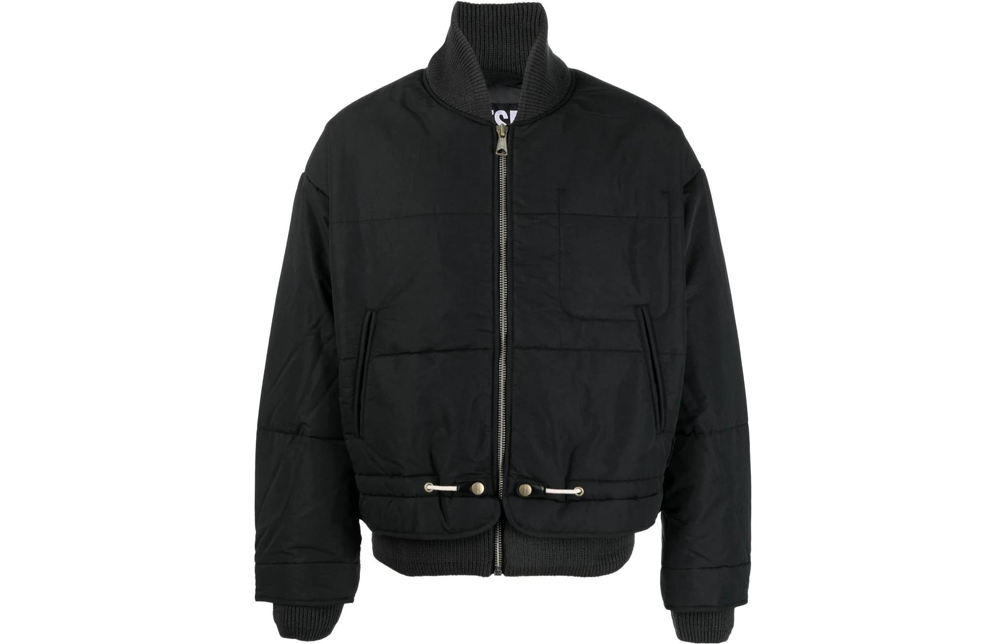 Order DIESEL FW22 Jaket Zip-Up Hitam Lengan Panjang Warna Solid A061510AHAA9XX