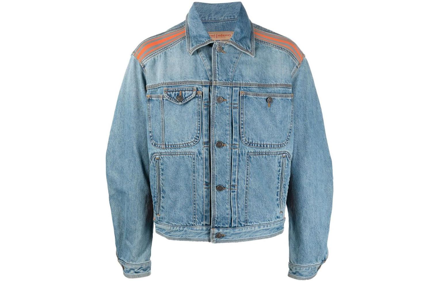 DIESEL FW22  Blue Denim Jacket with Side Stripes. A069310EIAW01