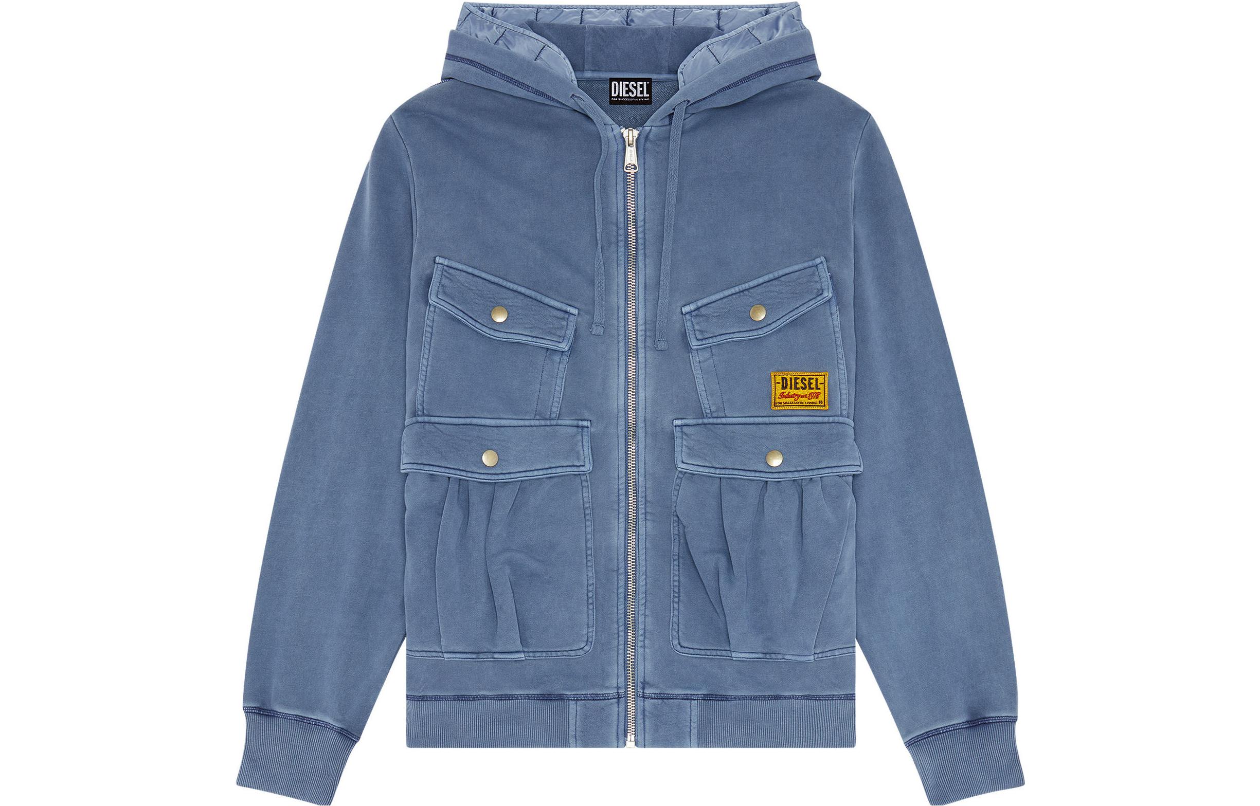 DIESEL FW22  Blue Hooded Multi-Pocket Zip-Up Bomber Jacket. A063190LCAL8AR