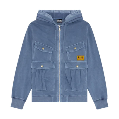 DIESEL FW22 Blue Hooded Multi-Pocket Zip-Up Bomber Jacket. A063190LCAL8AR