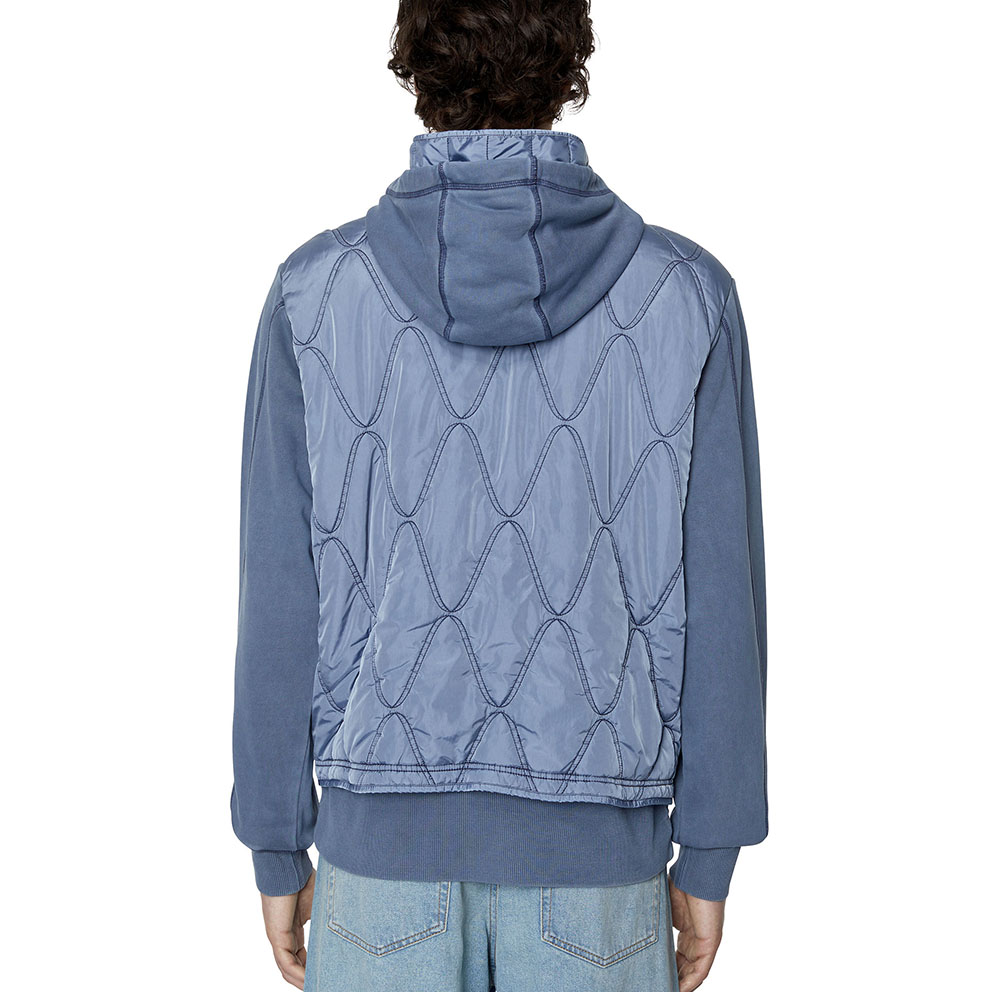 Shop DIESEL FW22 Jaket Bomber Biru Bertudung Multi-Poket Zip-Up. A063190LCAL8AR