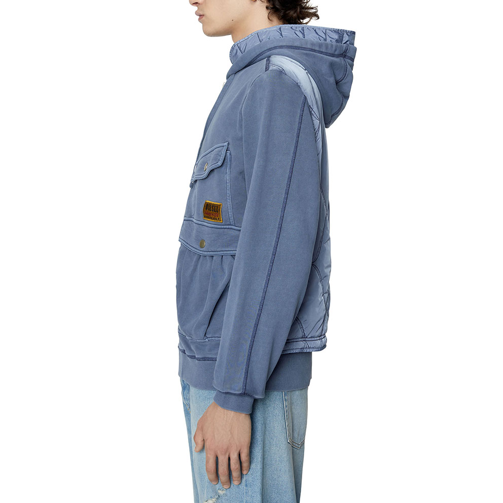 Purchase DIESEL FW22 Jaket Bomber Biru Bertudung Multi-Poket Zip-Up. A063190LCAL8AR