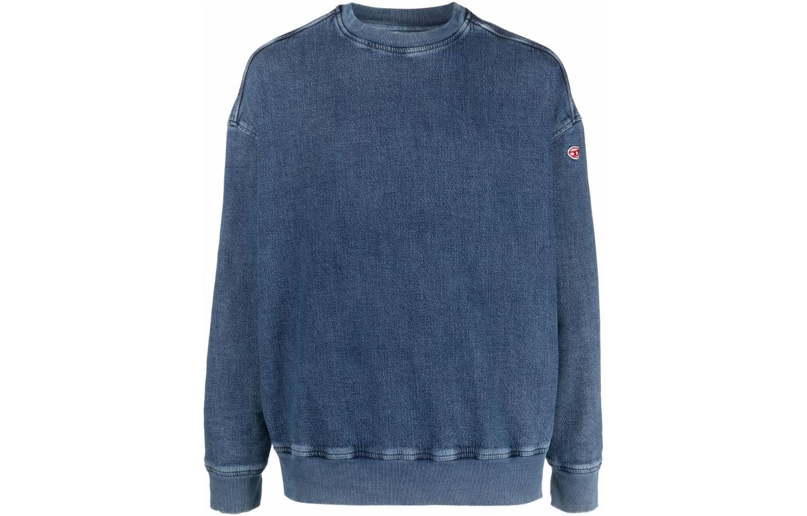 DIESEL FW22  Blue Logo Print Crewneck Long Sleeve Sweatshirt. A0394309C9901