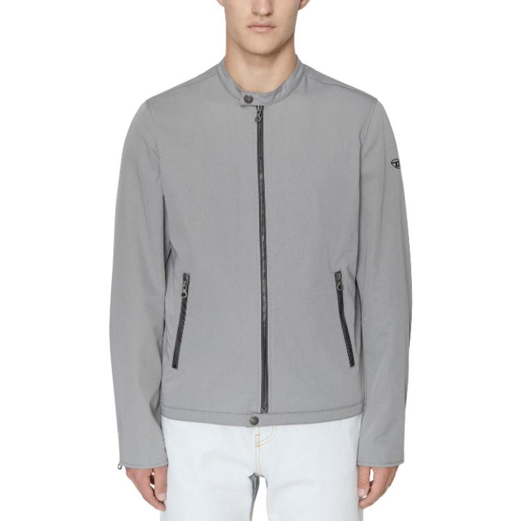 Shop DIESEL FW22 Jaket Lengan Panjang Kelabu Patch Logo A062520IGAA-98B