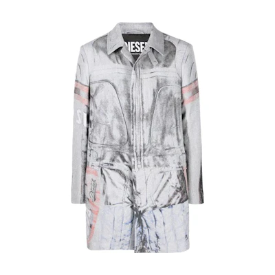 DIESEL FW22 Grey Printed Pocket Long Sleeve Mid-Length Jacket A053670JFAQ9XX